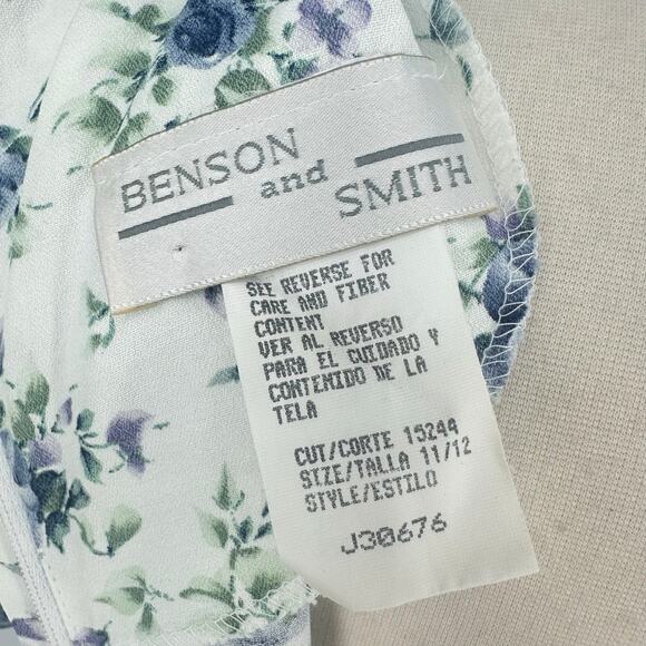 Vintage Benson Smith Midi Dress Sz 11/12 Floral Fitted Romantic Derby White Blue - Picture 3 of 16